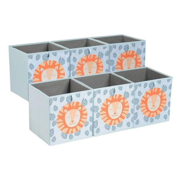 Collapsible Fabric Storage Cube Organizer Bins - Pack of 6 Laughing Lions 10.5x10.5x11ï¿½€ï