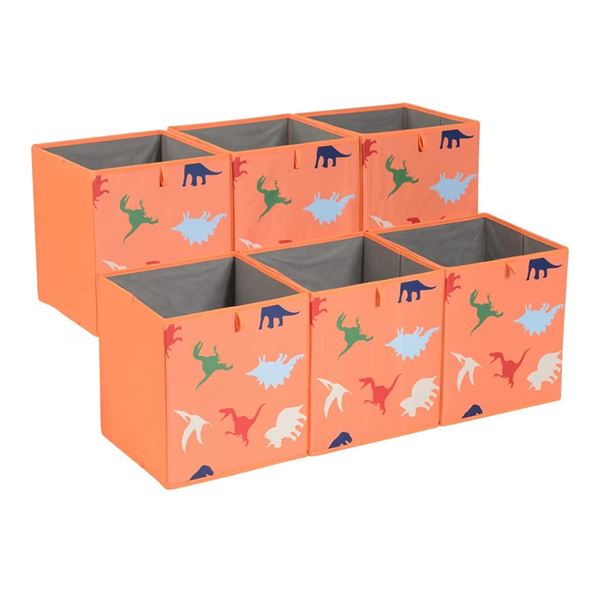 Amazon Basics Collapsible Fabric Storage Cube Organizer Bins - 6-Pack, Dino Squad, 13x15x13" - B09KH