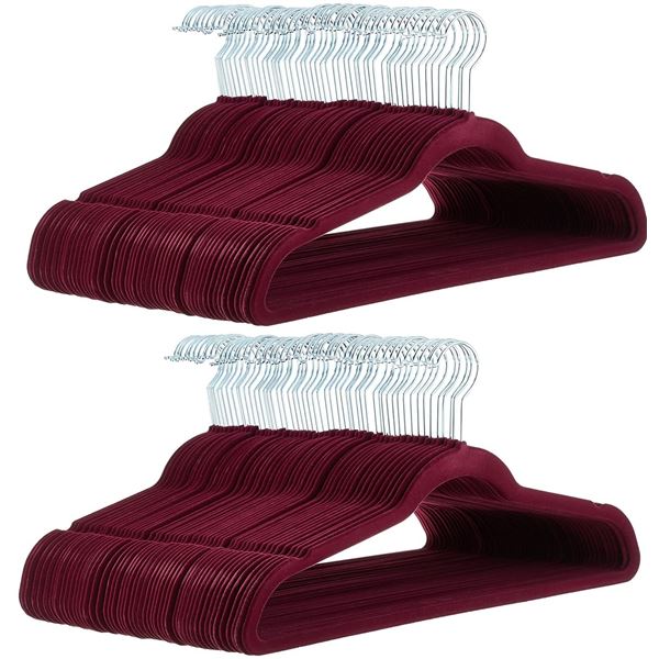 Amazon Basics Velvet Hangers Burgundy/Silver 100 pack - B09GS23YYX - Retail USD $55/pack. Total lot 