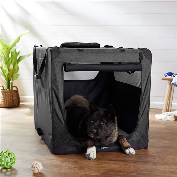Amazon Basics Folding Portable Soft Pet Dog Crate Carrier Kennel, 42 x 31 x 31 inches, Black - B07GP