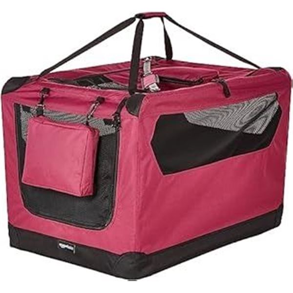 Amazon Basics Folding Portable Soft Pet Dog Crate Carrier Kennel, 36 x 24 x 24 inches, Red - B07GPJD
