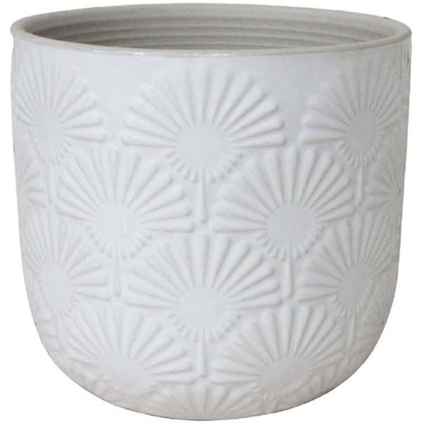 Amazon Brand Stone & Beam Medium Fan-Embossed Planter, 6"H, Cloud Dancer White - B083YFL9K1 - Retail