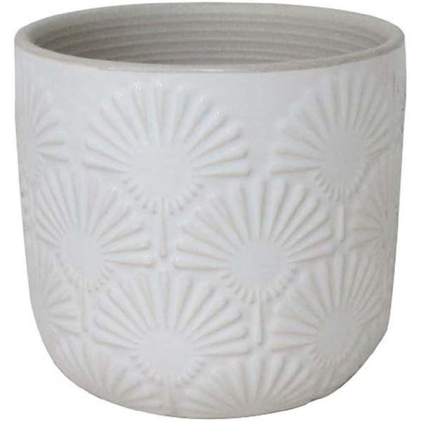 Amazon Brand ï¿½€“ Stone & Beam Small Fan-Embossed Planter, 4.3" H, Cloud Dancer W