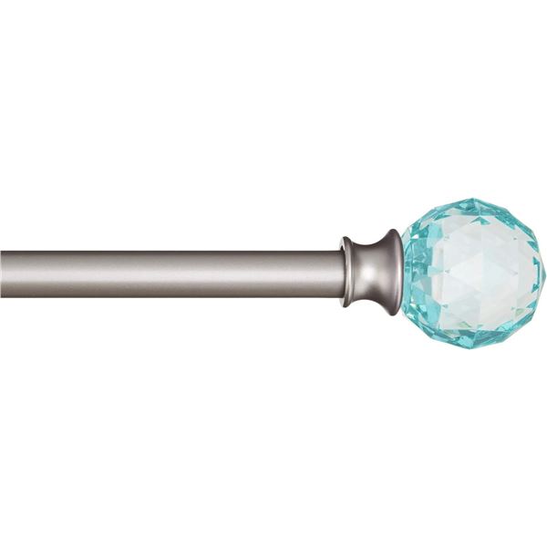 Amazon Basics Decorative 5/8in Curtain Rod with Faceted Ball Finials - 28-48in, Turquoise Blue - B07