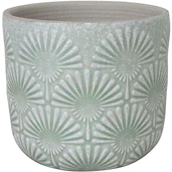 Amazon Brand ï¿½€“ Stone & Beam Small Fan-Embossed Planter, 4.3" H, Seafoam Green 