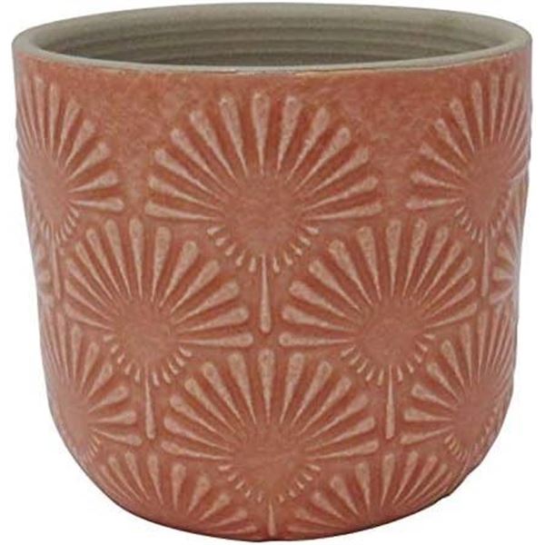 Amazon Brand ï¿½€“ Stone & Beam Cylindrical Small Fan-Embossed Planter, 4.3"H, Ara
