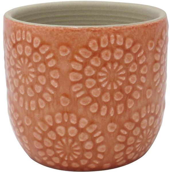 Amazon Brand ï¿½€“ Stone & Beam Cylindrical Small Floral-Embossed Planter, 4.3"H, 
