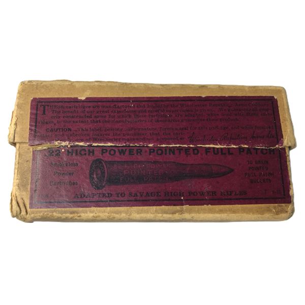 22 High Power Winchester VINTAGE Ammo w/ Box - 15 Rounds