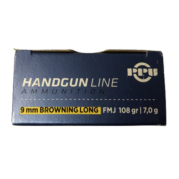 9MM Browning Long - PPU FMJ 108 Gr - 50 Rds NIB
