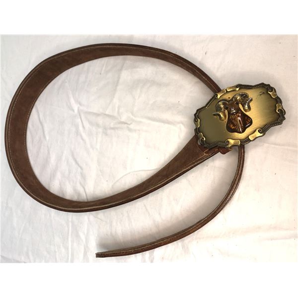 Tooled Leather Belt w/ Metal RAM Buckle