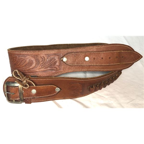 Mexican Tooled Leather Bullet Belt - 36 Inches