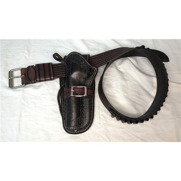 Tooled Leather Holster & Bullet Belt 38 Inches