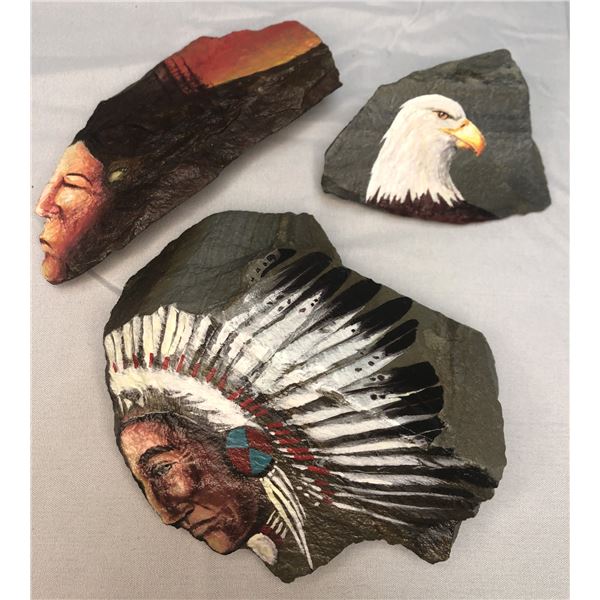 First Nations Native STONE ART x3