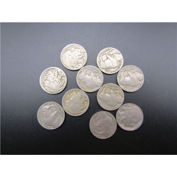 10 Mixed Date and Mixed MM Buffalo Nickels