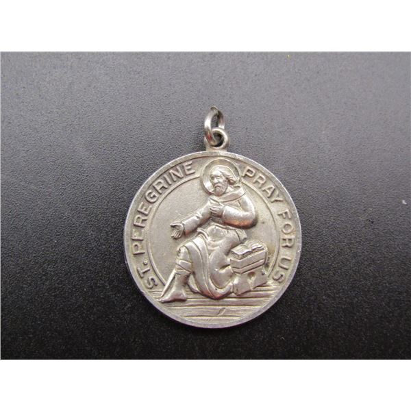 Vintage Blessed Virgin Mary St Peregine Pray for Us .925 Sterling Silver Pendant