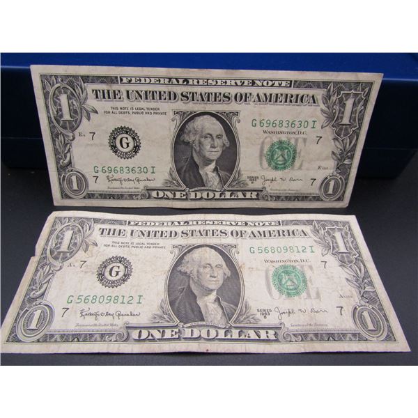 2- 1963-B Green Seal $1 Joseph W Barr Notes