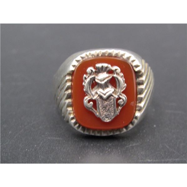 Vintage Sterling Silver Masonic Carnelian Like Ring, Size 12