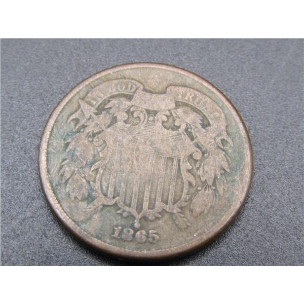 1865 US 2 Cent Piece, Civil War Era, Nice Type Coin