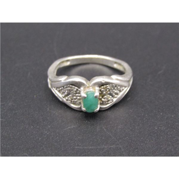 Vintage Sterling Silver Emerald Butterfly Ring, Size 5.5