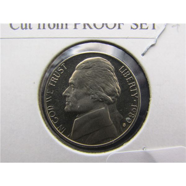 1980-S Proof Jefferson Nickel. Cut From Proof Set