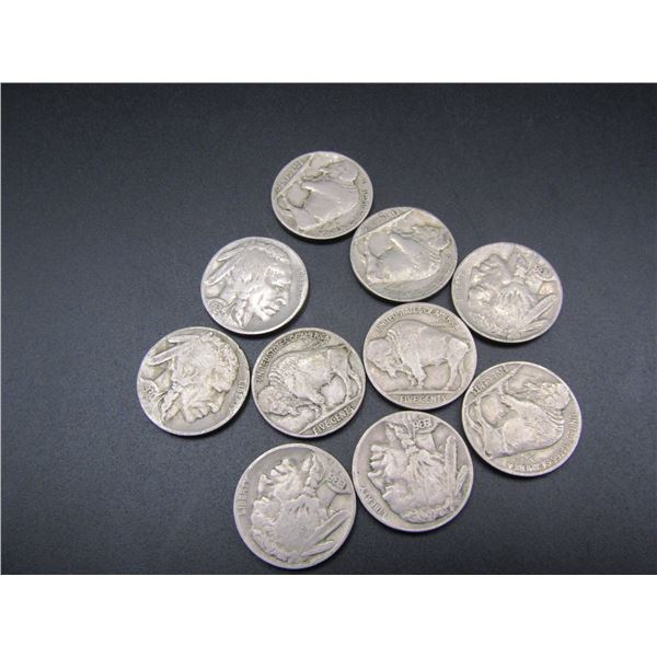 10 Mixed Date and Mixed MM Buffalo Nickels