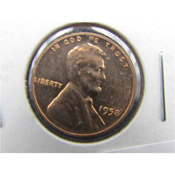 1958-P Proof Lincoln Wheat Cent, Cut From US Proof Set