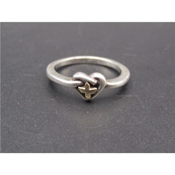 Vintage Sterling Silver Heart and Cross Ring, Size 5.5-6