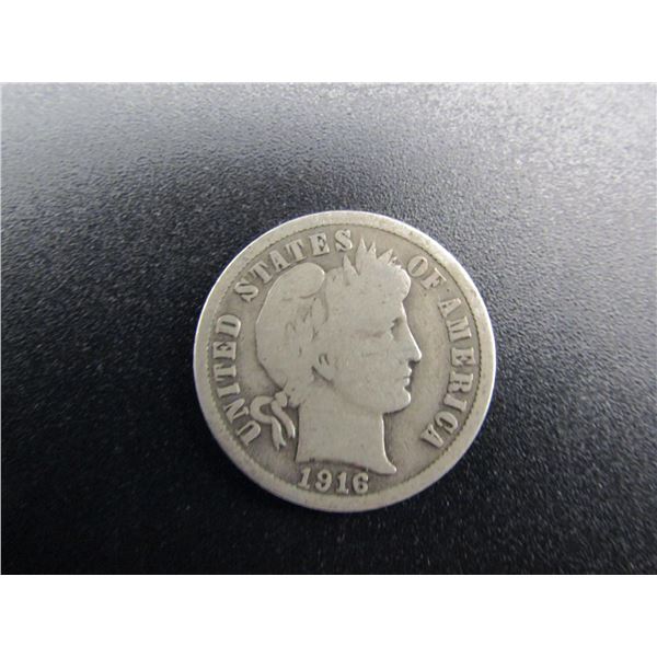 1916 Barber Dime, Last Year! 90% Silver