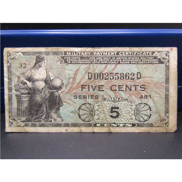 Tough- US Military Payment Certificate 5 Cents, Series 481
