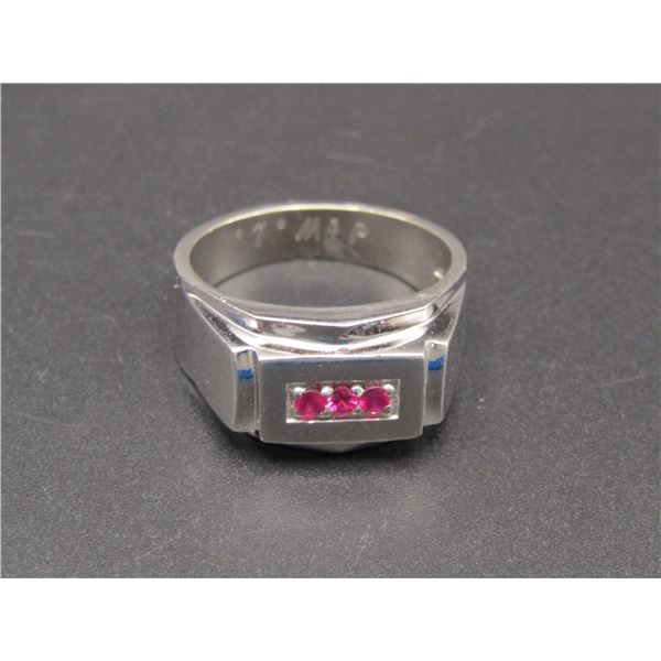 Vintage Sterling Silver Men's 3 Ruby Like Stone Ring, Size 11