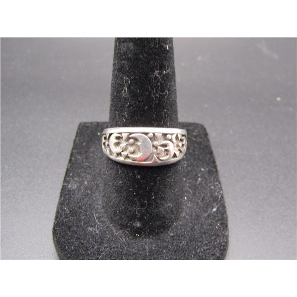 Vintage Sterling Silver Moon Design Band, Size 7