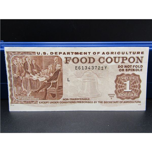 1994B Us Dept. of Agriculture 1 Dollar Food Coupon, GEM UNC