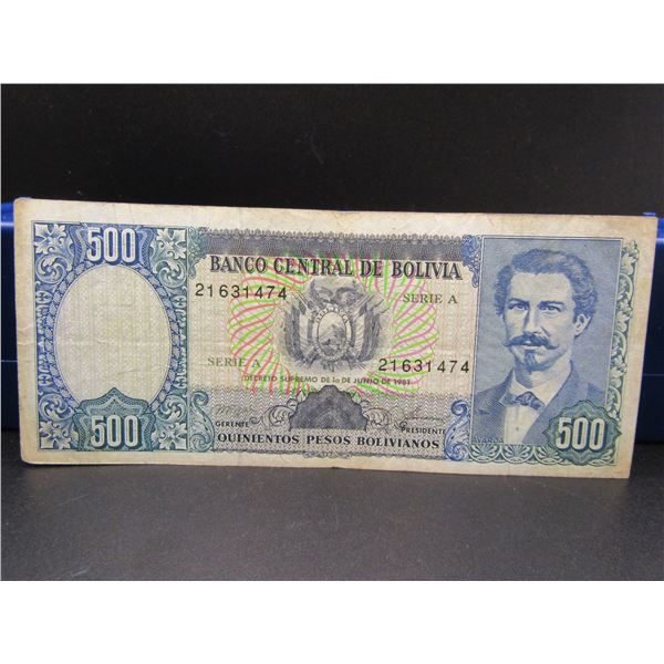 1918 Bank of Boliva 500 Bolivares