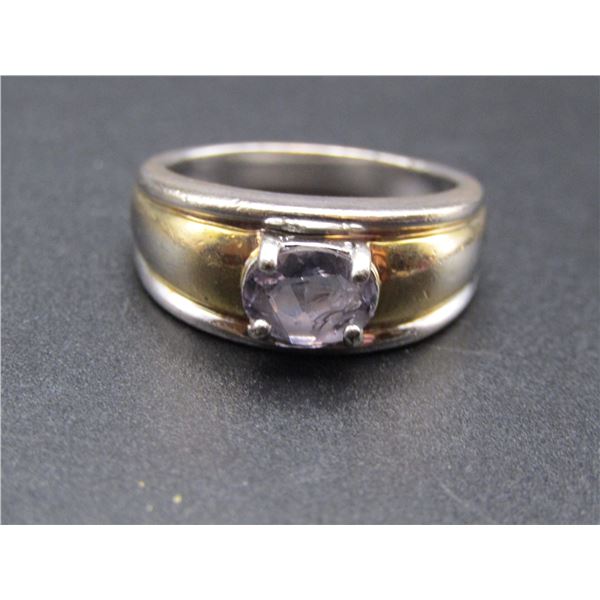 Vintage Sterling Silver, Gold Tone Amethyst Ring, Size 10
