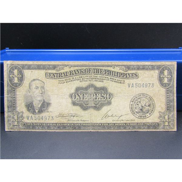 1949 Philippines 1 Peso Bank Note, tough