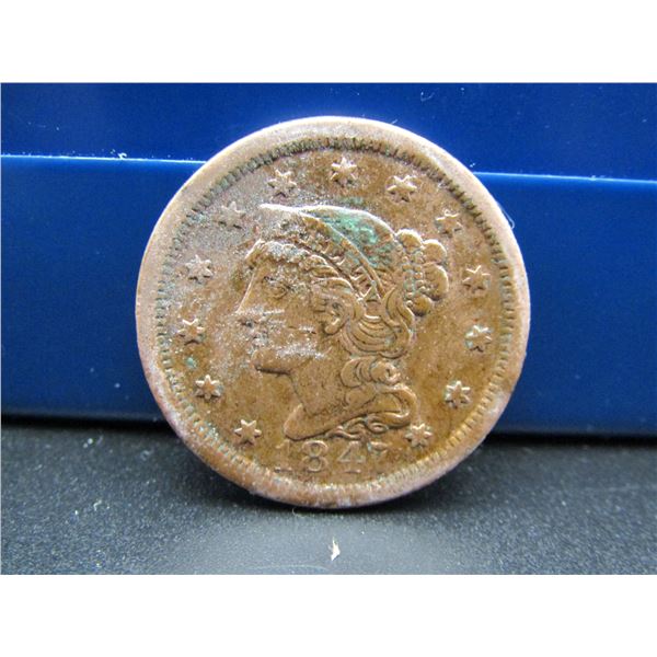1847 Braided Hair Large Cent, Nice Details - some color issues