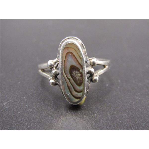 Vintage Sterling Silver Abalone Shell Gemstone Ring, Size 5.75