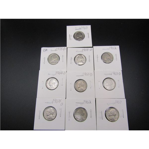 10 Mixed Date Uncirculated Jefferson Nickels