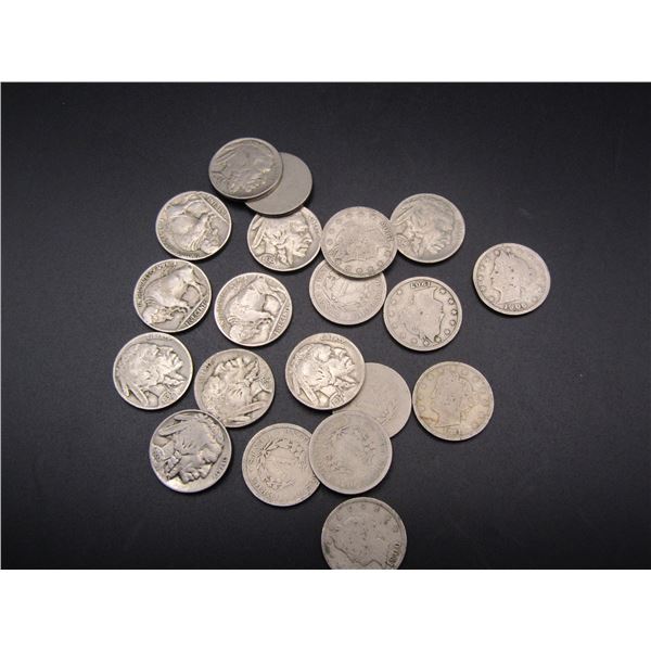 20 Mixed Buffalo and Liberty Head V Nickels,