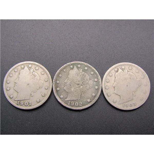 1901, 1902, 1903 Liberty Head V Nickels