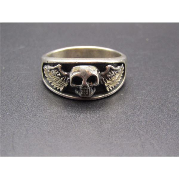 Vintage Sterling Silver Skull Ring, Size 14.5