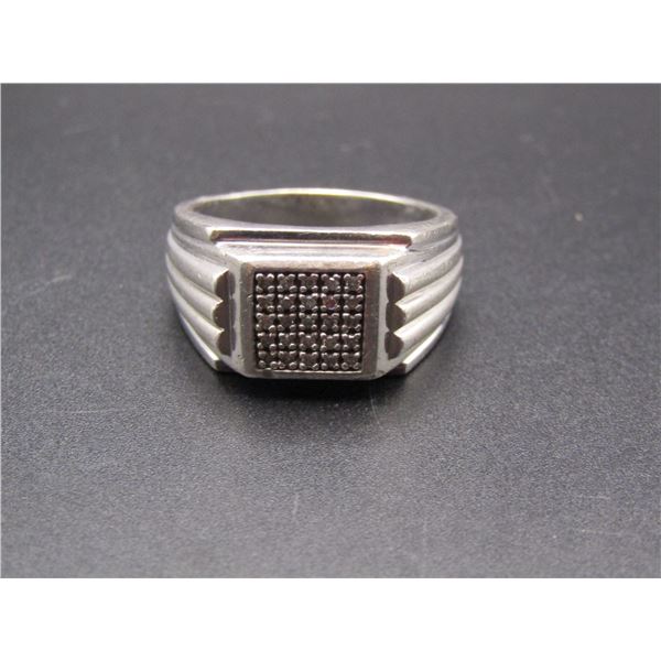 Vintage Sterling Silver Men's Ring with Clear Stones Size 11