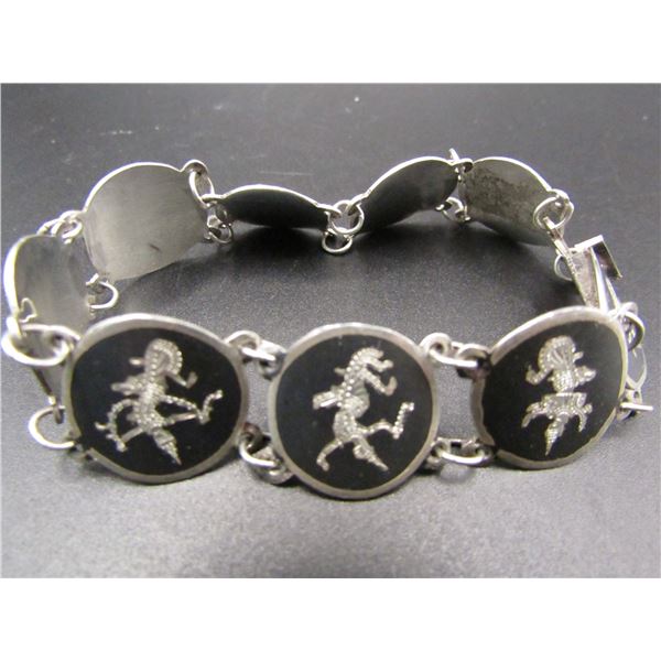 Vintage Siam Sterling Silver Niello Panel Link Bracelet Featuring Traditional Thai Dancer