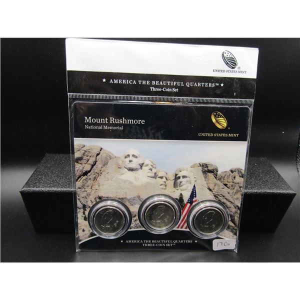 2013 Mount Rushmore  US Mint America The Beautiful 3 Coin Set. UNC P and D, Proof S Mint Marks