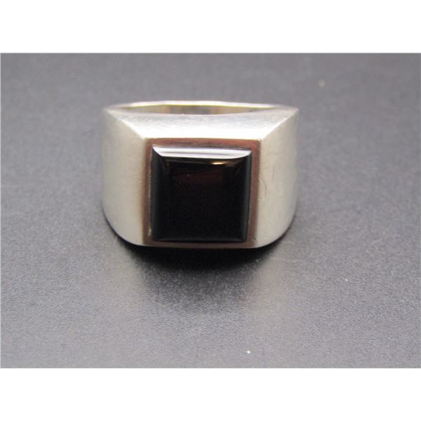Vintage Sterling Silver Black Onyx Mens Ring, Size 12