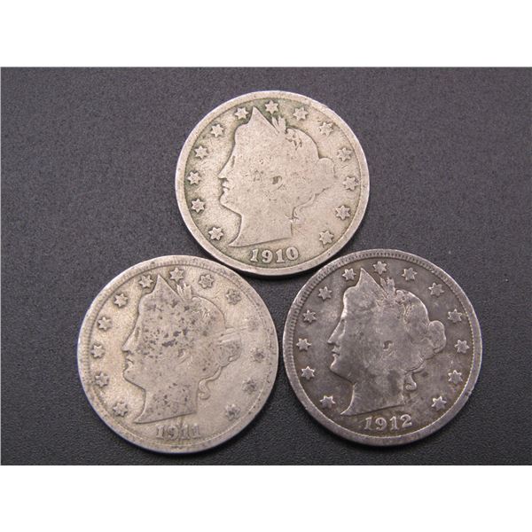 1910, 1911, 1912 Liberty Head V Nickels, Last Three Years!