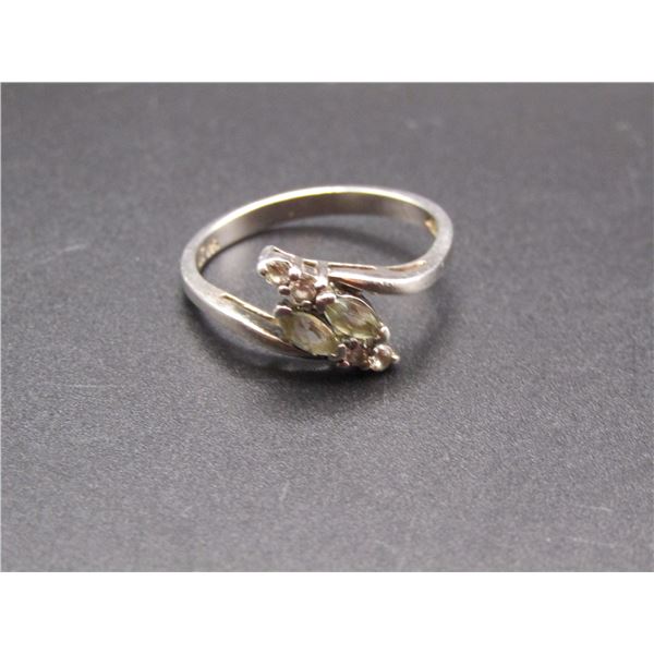 Vintage Sterling Silver Blue/White Gemstone Floral Ring, Size 9