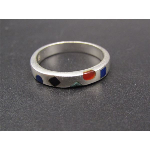 Vintage Sterling Silver Taxco Inlay Style Ring, Size 9