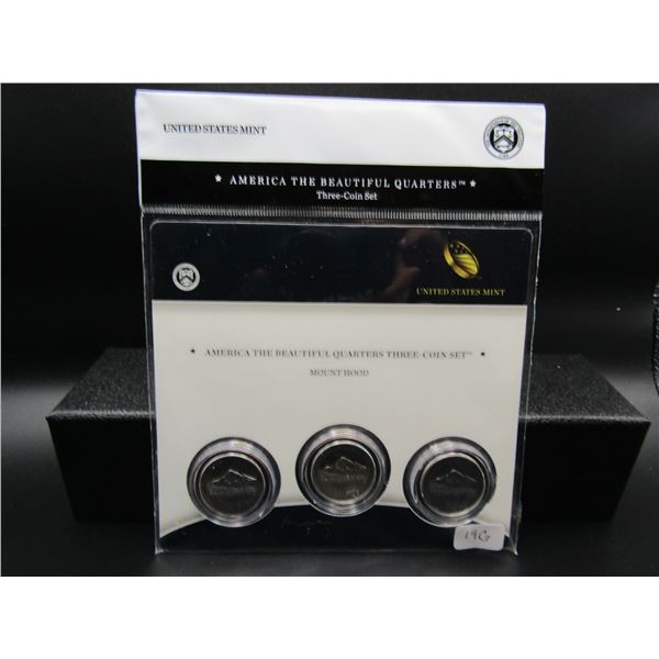 2010 Mount Hood  US Mint America The Beautiful 3 Coin Set. UNC P and D, Proof S Mint Marks