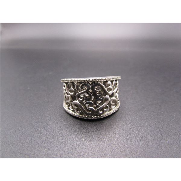 Sterling Silver, CZ Open Hearts Band, Size 7.5